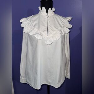 White Ruffled Women's Long Sleeve Blouse